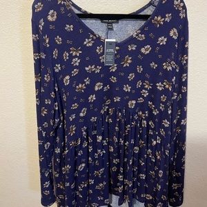 Navy with white/brown flowers.  Lane Bryant peplum top Size 22/24.